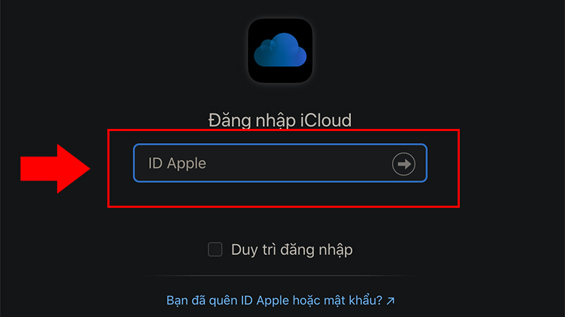 Đăng nhập vào tài khoản iCloud