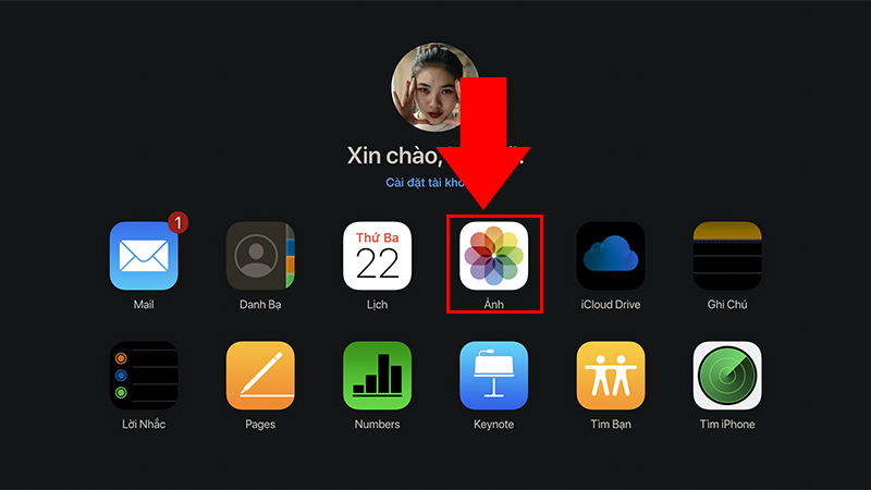 Chọn vào mục “Ảnh"