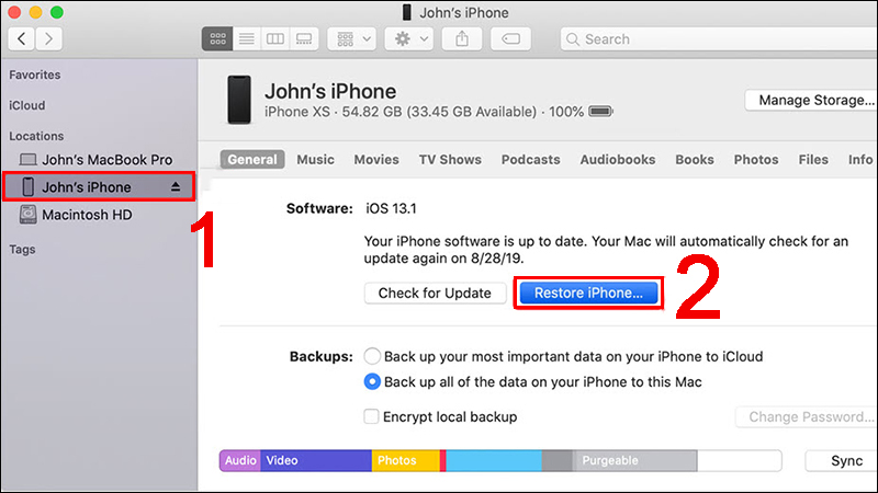 Nhấn nút Restore Iphone