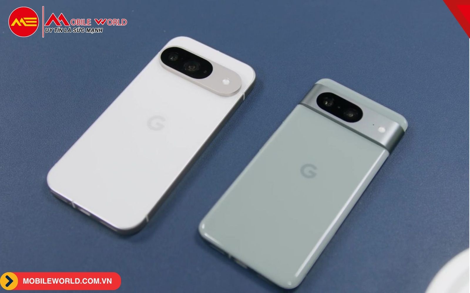 Pixel 9 tr&aacute;i v&agrave; Pixel 8 phải