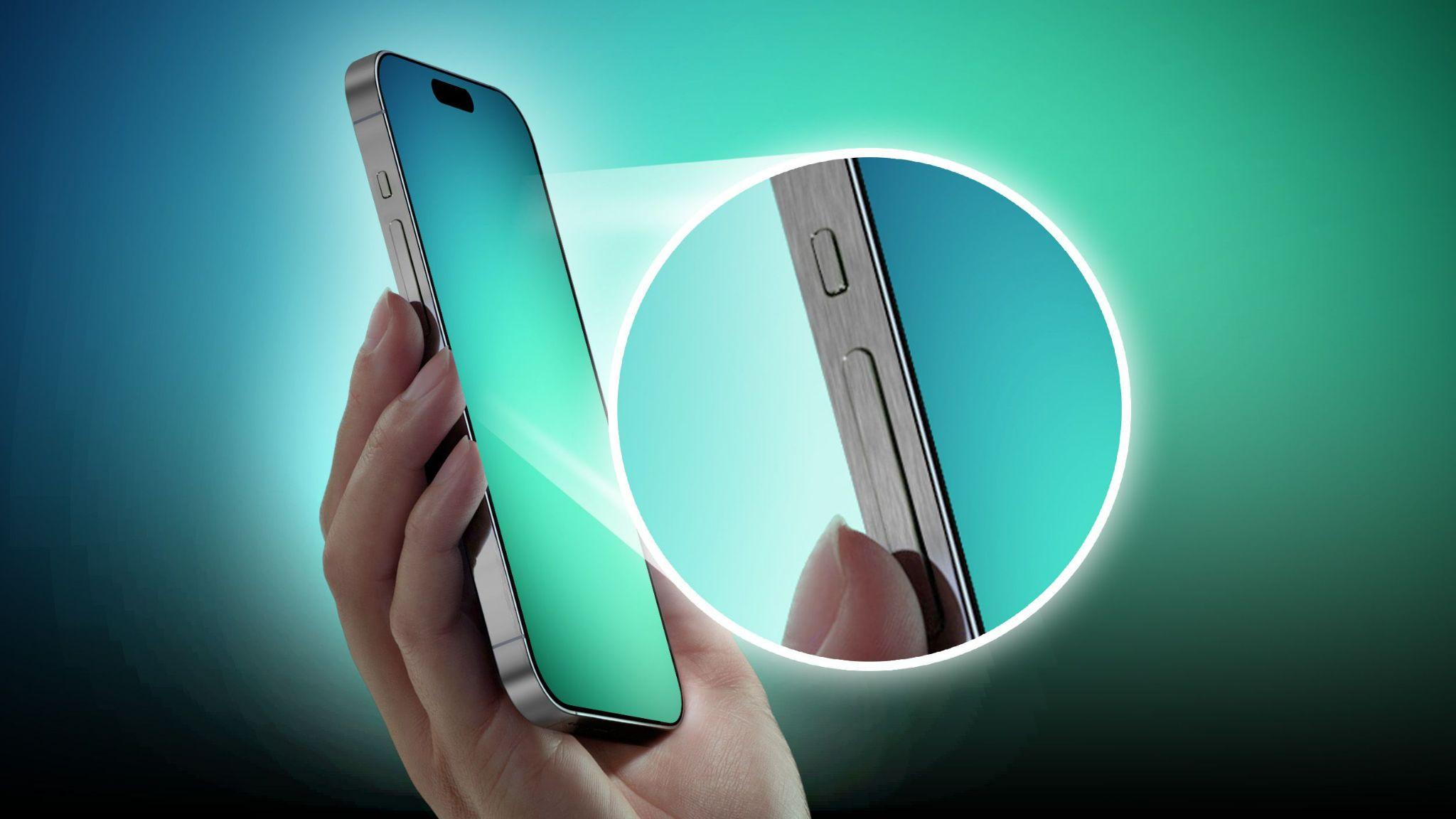 N&uacute;t nguồn v&agrave; n&uacute;t &acirc;m lượng ở trạng th&aacute;i rắn tr&ecirc;n iPhone 15 Pro v&agrave; 15 Pro Max