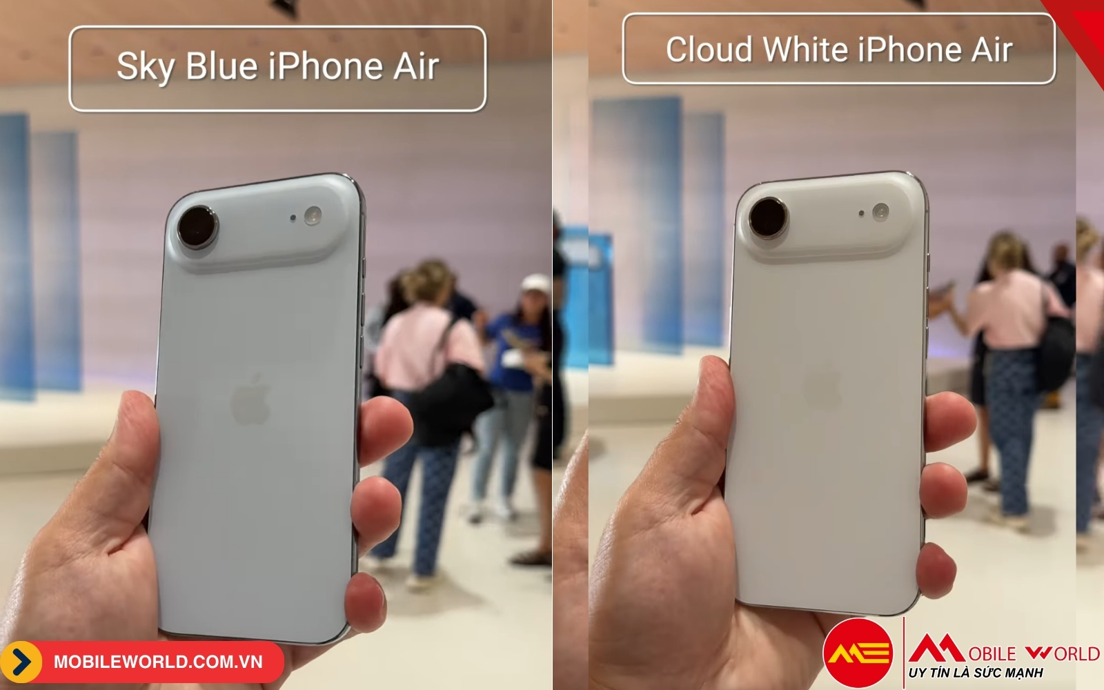 M&agrave;u Cloud White v&agrave; Sky Blue đặc biệt l&agrave;m nổi bật độ mỏng của iPhone Air